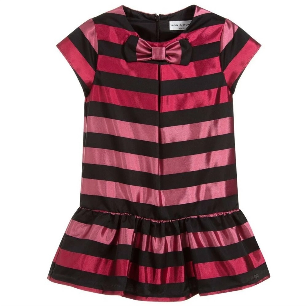 Sonia Rykiel Pink and Black Striped Dress with Bow Size 14 yr